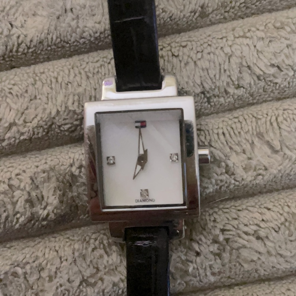 Square Faced watch ~diamonds & mother of Pearl
